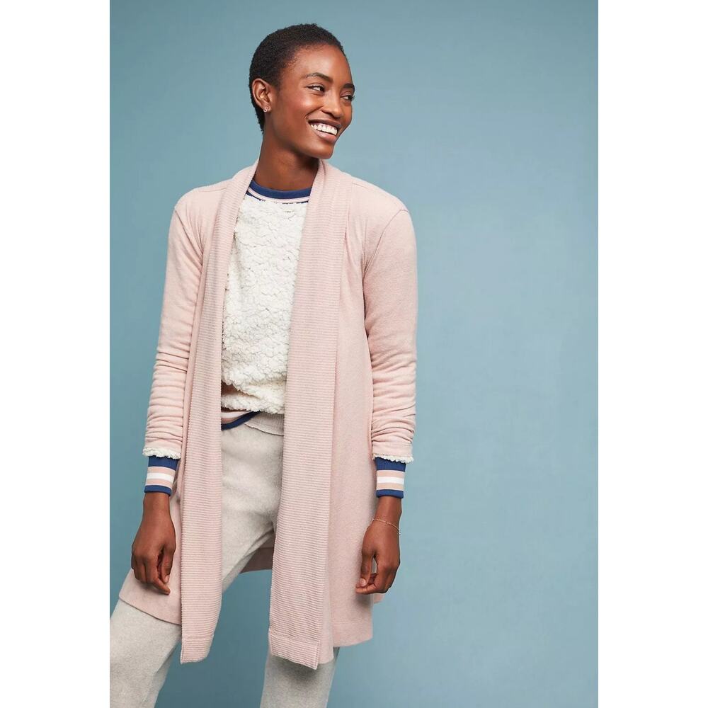 Anthropologie COA Cozy Brushed Fleece Cardigan Sweater Blush Pink